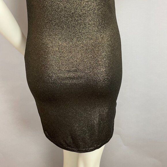 Ann Taylor Metallic Dress Gold Black Short Sleeve Gathered Sleeve Size‎ Medium - Picture 6 of 13